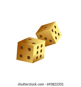 Golden dices vector illustration. Isolated, gambling, casino, vegas.