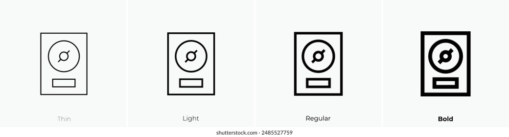 golden disc icon. Thin, Light Regular And Bold style design isolated on white background