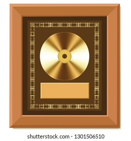Golden disc for outstanding achievements in art. Vector illustration.