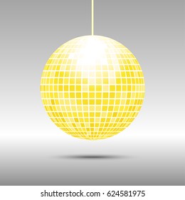 Golden disco ball icon isolated on gray perspective background