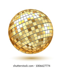 Golden Disco Ball on white background. Vector Illustration