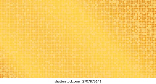 Padrão de festa de disco dourado. Fundo de textura de mosaico de lantejoulas quadradas amarelas. Abstrato ouro brilhante brilhante meio-tom papel de parede. Pop up história em quadrinhos brilhos brilhante pano de fundo. Modelo de projeto de vetor retrô