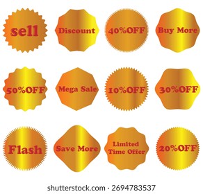 Conjuntos de Vector de la insignia de descuento de oro
