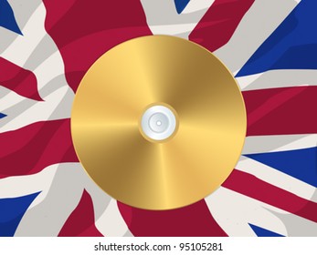 Golden disk over a british flag