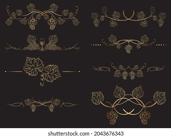 golden dividers with grape - decorative vector branches