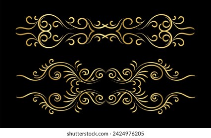 Golden dividers set. Ornamental decorative elements. Vector ornate elements design.