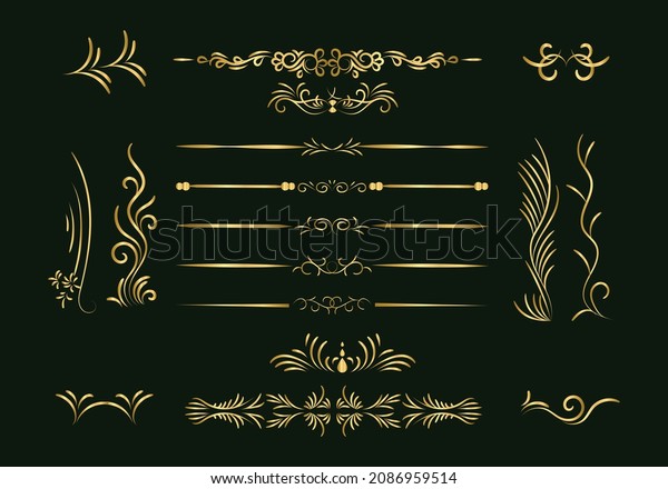 Golden
dividers set. Ornamental decorative elements. Vector ornate
elements design. Gold flourishes.Decorative calligraphic divider
and border for vignette scrapbook
ornament.