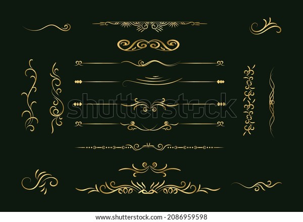 Golden\
dividers set. Ornamental decorative elements. Vector ornate\
elements design. Gold flourishes.Decorative calligraphic divider\
and border for vignette scrapbook\
ornament.