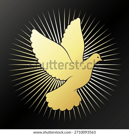 Golden divine dove of peace with rays design