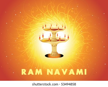 Golden divine lamp with artistic swirl background