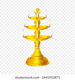 Golden diya stand on transparent background