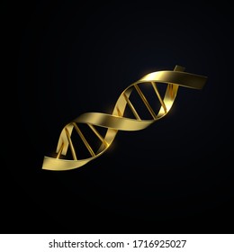 Golden DNA strand. Vector 3d scientific illustration. Biotechnology or bio engineering concept. Genetic research sign.