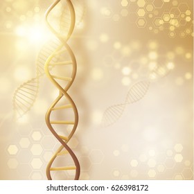 Golden DNA structure vector background. Beauty skin care luxury cosmetics concept. Vector EPS10