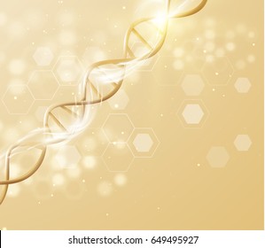 Golden DNA structure vector background. Beauty skin care luxury cosmetics concept. Vector EPS10