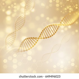 Golden DNA structure vector background. Beauty skin care luxury cosmetics concept. Vector EPS10