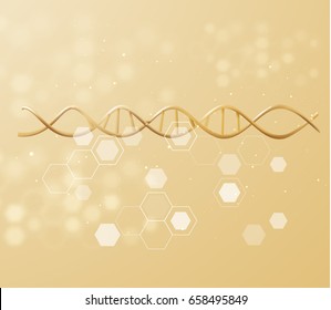 Golden DNA structure vector background. Beauty skin care luxury cosmetics concept. Vector EPS10