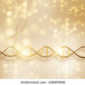 Golden DNA structure vector background. Beauty skin care luxury cosmetics concept. Vector EPS10