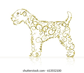 Golden dog drawn flourishes. Calligraphic elements. Chinese calendar for the year of the rooster 2018.