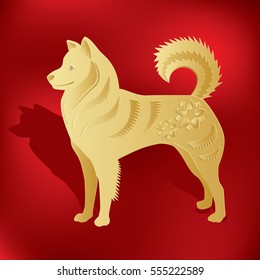 Golden dog paper cut style. chinese zodiac