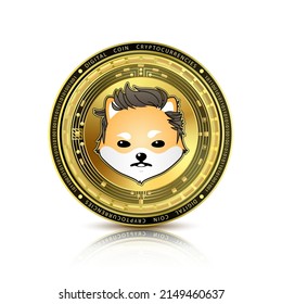 Golden Dogelon Mars currency coin. Electronic crypto currency technology. Digital cryptocurrency block chain market token. Realistic 3D vector. Isolated on white background. svg