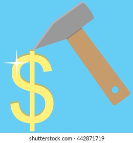 Golden dolar. Make money concept. Business finance and success income. Vector illustration