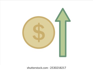 Golden dollar coin with green rising arrow