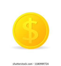 Golden dollar coin icon. Clipart image isolated on white background