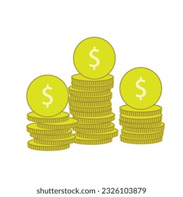 Golden dollar coin icon on white background, vector illustration.