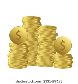 Golden dollar coin icon on white background, vector illustration.