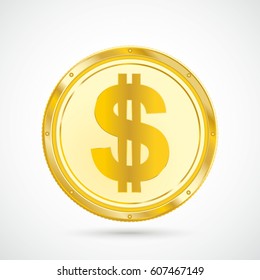 Golden dollar coin on the white background. Eps 10 vector file.