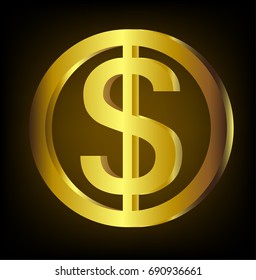 Golden dollar coin Vector illustration. 