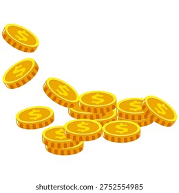 Golden Dollar Coins Stack Vector Illustration Isolated on White Background 047