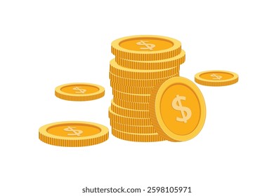 Golden Dollar Coins Stacked Wealth and Success Vector Illustrating with Transparent Png
