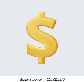 Golden Dollar Currency money icon. 3D Render illustration cartoon style. Money saving, cashless. Capital gain, passive income, investments and bonds, cash flow. 3D render vector illustration isolated - Shutterstock ID 2185213273