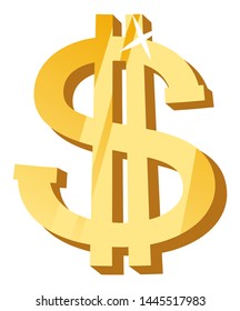 Golden dollar isolated icon vector, symbol of American currency. Sign of US financial unit, savings and investment. Earning of capital investing cash