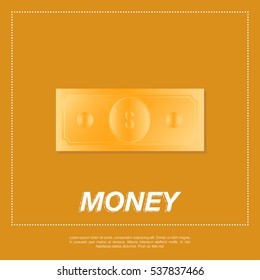 Golden dollar on orange background. Flat vector illustration EPS10