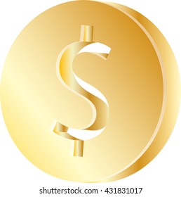 Golden dollar sign. 3D. Vector golden icon.