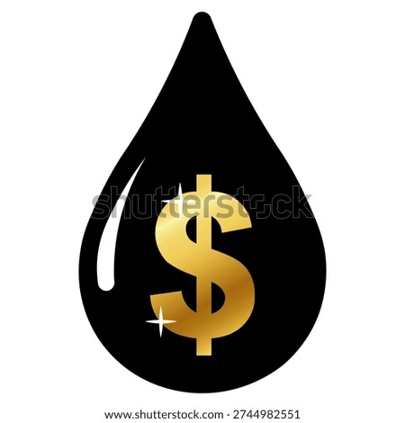 Golden dollar sign inside a black oil drop, symbolizing wealth and the petroleum industry