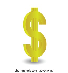 Golden dollar sign. The isolated   object.
