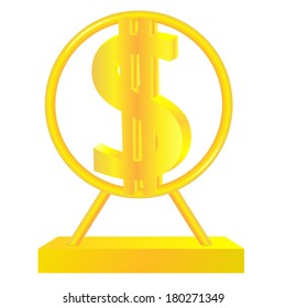 Golden dollar sign on the white background.