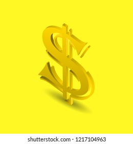 Golden dollar sign on a yellow background, vector