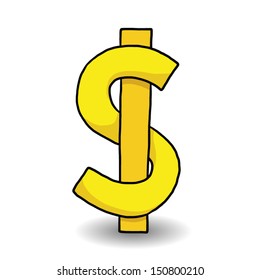 golden dollar symbol / cartoon vector and illustration, isolated on white background.
