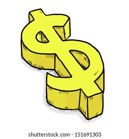 golden dollar symbol / cartoon vector and illustration, isolated on white background.