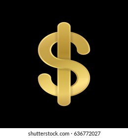 Golden dollar symbol with reflection. USD currency sign. Vector illustration.