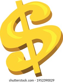 Golden dollar symbol vector isolated on white background