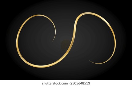 Golden doodle abstract line. Hand drawn curly swishes, swashes and swoops. 3D wave, gold swirl. Squiggly underline or upline. Vector eps10 illustration.