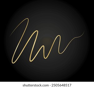 Golden doodle abstract line. Hand drawn curly swishes, swashes and swoops. 3D wave, gold swirl. Squiggly underline or upline. Vector eps10 illustration.