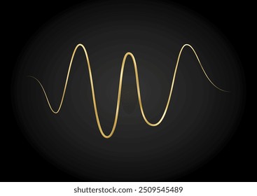 Golden doodle abstract line. Hand drawn curly swishes, swashes and swoops. 3D wave, gold swirl. Squiggly underline or upline. Vector eps10 illustration.