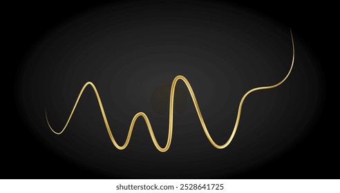 Linha abstrata de rabiscar dourado. Manchas, swashes e swoops de encaracolado desenhados à mão. Onda 3D, redemoinho de ouro. Sublinhado ou upline enrugado. Ilustração do vetor eps10.