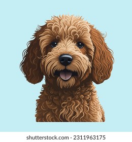 Golden Doodle Dog. Color image of a dogs head isolated on a plain background. Dog portrait, Vector illustration